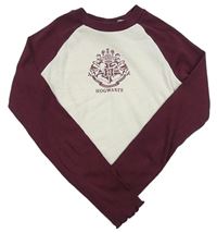 Béžovo-vínové žebrované crop triko s potiskem - Harry Potter H&M