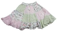 Bílo-růžovo-zelenkavá patchworková sukně s motýly Mothercare