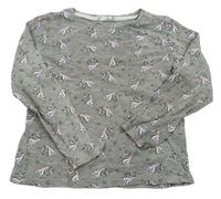 Šedé melírované triko s jednorožci a hvězdami zn. Pep&Co