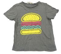 Šedé tričko s hamburgerem zn. H&M