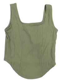Khaki žebrovaný crop top New Look