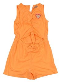 Neonově oranžový kraťasový overal s průstřihem na břiše a srdcem zn. Matalan