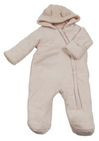 Růžová žebrovaná sametová zateplená kombinéza s kapucí Matalan