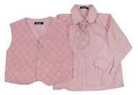 3set - Růžová košile + kravata + růžová vzorovaná vesta 