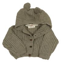 Béžový pletený propínací svetr s kapucí 