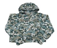 Khaki-šedo-béžová army crop mikina s nápisem a kapucí 