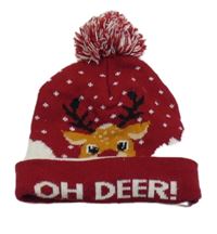 Vínovo-bílá čepice se sobem a bambulí  