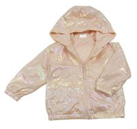 Světlerůžová šusťáková třpytivá jarní bunda s kapucí 