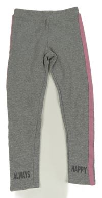 Šedo-růžové zateplené legíny s nápisy