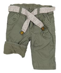 Khaki plátěné podšité kalhoty s medvídkem Pú a páskem H&M