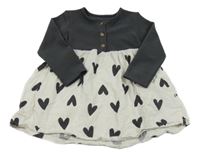 Šedo-bílé šaty s manšestrovou sukní se srdíčky George