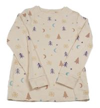 Světlerůžové pyžamové triko s vločkami a stromy 