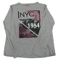 Šedo-růžové triko s potiskem a číslem a nápisy 