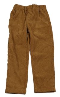 Hnědé žebrované sametové kalhoty Shein