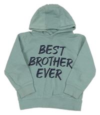 Zelená mikina s nápisem a kapucí 