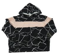 Černo-bílo-růžová vzorovaná mikina s kapucí Shein