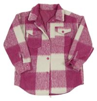 Fuchsiovo-bílá kostkovaná vlněná košilová bunda Dunnes Stores