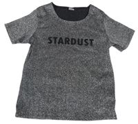 Černo-stříbrné třpytivé tričko s nápisem Lindex