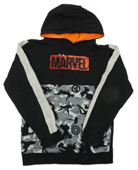 Černo-šedá vzorovaná mikina s nápisem z flitrů a kapucí Marvel