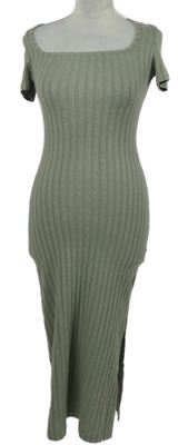 Dámské světlekhaki žebrované úpletové midi šaty Shein 