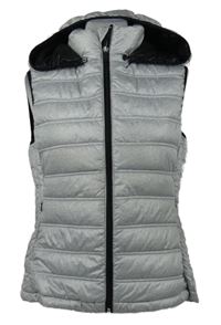Dámská šedá šusťáková zateplená vesta s odepínací kapucí 