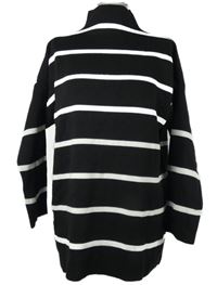 Dámský černo-bílý pruhovaný svetr se stojáčkem 