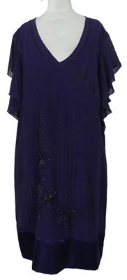 Dámské fialové šifonové šaty s korálky 