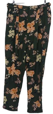 Dámské khaki květované volné kalhoty s páskem Dorothy Perkins 