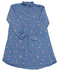 Modré květinové plátěné šaty H&M