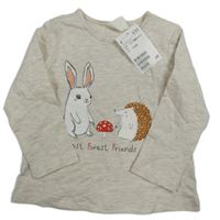 Nové- Béžovo-šedé melírované triko s obrázkem H&M