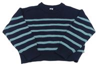Tmavomodrý pruhovaný crop svetr Petit Bateau