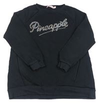 Černá mikina s logem z kamínků Pineapple
