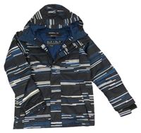 Černo-modro-bílá šusťáková lyžařská bunda s proužky a kapucí O´neill