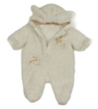 Bílá chlupatá zateplená kombinéza s králíčky a kapucí TU 