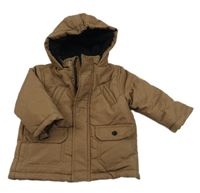 Nové - Hnědá pruhovaná šusťáková zimní bunda s kapucí Topomini