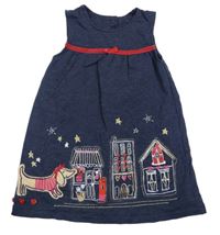 Tmavomodré teplákové šaty s domečky a jezevčíkem George