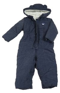 Tmavomodrá melírovaná šusťáková zimní kombinéza s nášivkou a kapucí C&A