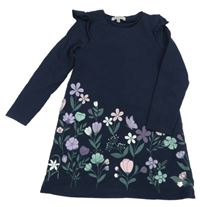 Tmavomodré teplákové šaty s kytičkami a punto