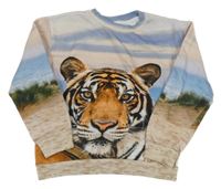 Modro-růžovo-béžová mikina s tygrem H&M