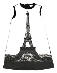 Bílo-šedé šaty s Eiffelovou věží a kamínky C&A