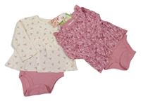 Nové - 2x šaty se všitým body - smetanové květované + růžové květované