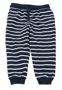 Tmavomodré tepláky s bílými pruhy