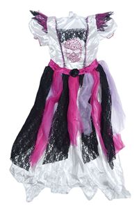 Kostým - Bílo-černo-růžové saténové šaty s tylem 