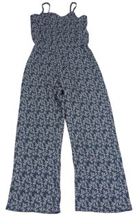 Modrošedo-světlerůžový květovaný kalhotový overal Primark