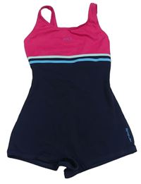 Neonovo-růžovo-tmavomodré jednodílné plavky Decathlon
