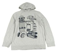 Světlešedá mikina s obrázky a kapucí C&A