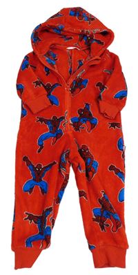 Červená chlupatá kombinéza se Spidermanem a kapucí M&S