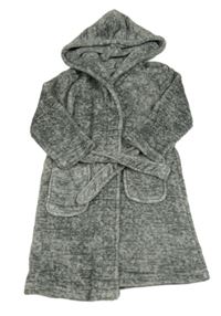 Šedý melírovaný chlupatý župan s kapucí 