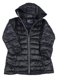 Černý šusťákový prošívaný lehký zateplený kabát s kapucí Next