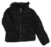 Černá třpytivá zimní bunda s kožešinou C&A